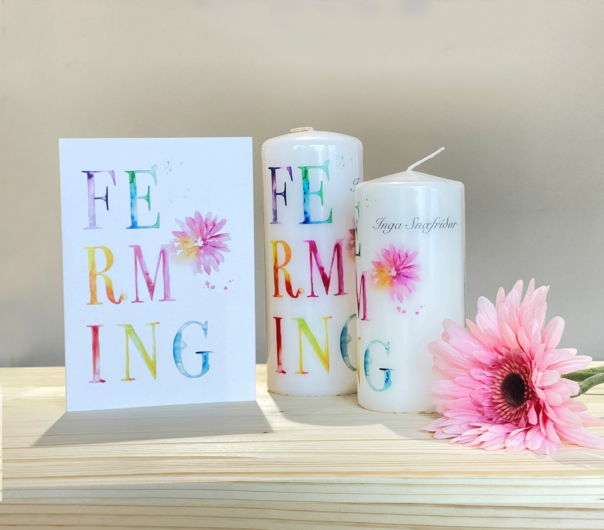 Lively blooming, candle & card set